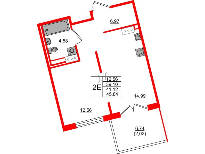 Квартира в ЖК Образцовый квартал, 1 комнатная, 39.1 м², 2 этаж