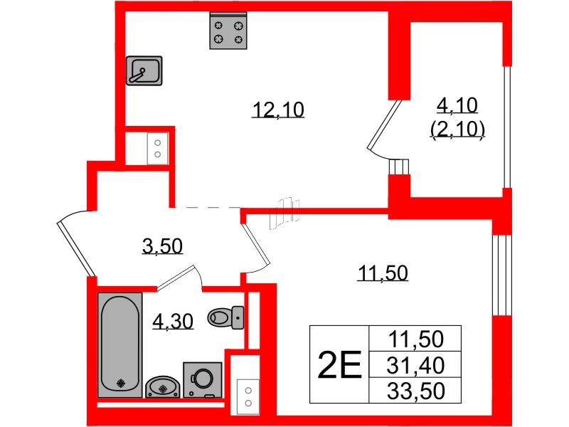 Квартира в ЖК Янила Форест, 1 комнатная, 33.5 м², 10 этаж