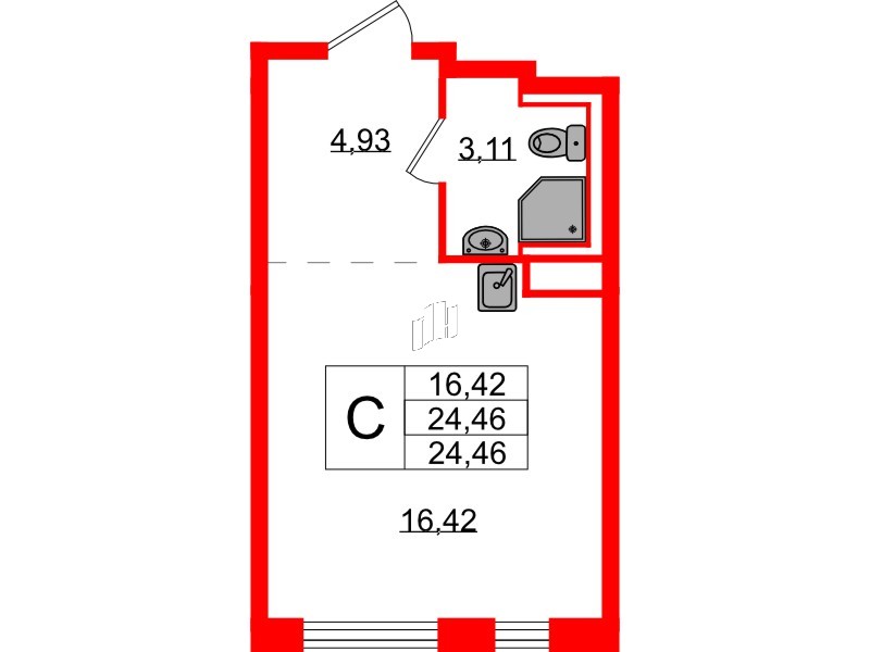 Квартира в ЖК Новые Лаврики, студия, 24.46 м², 12 этаж