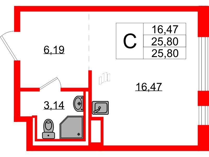 Квартира в ЖК Новые Лаврики, студия, 25.8 м², 10 этаж