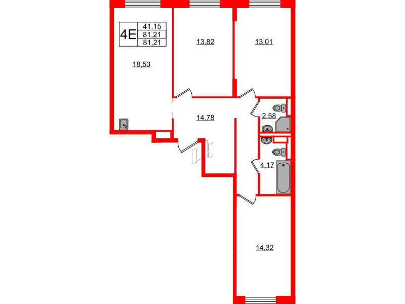 Квартира в ЖК Новые Лаврики, 3 комнатная, 81.21 м², 4 этаж