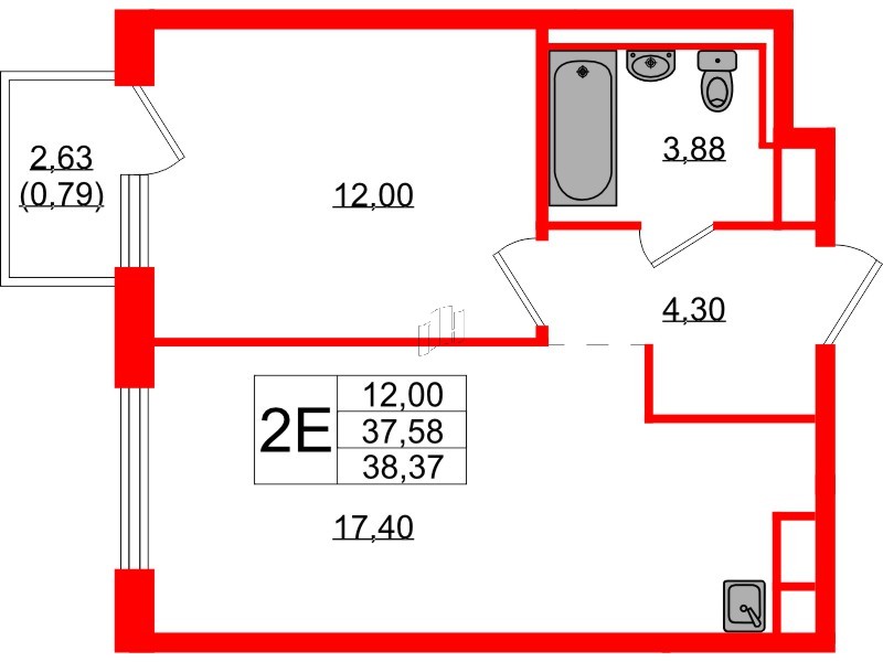Квартира в ЖК Новые Лаврики, 1 комнатная, 38.37 м², 6 этаж