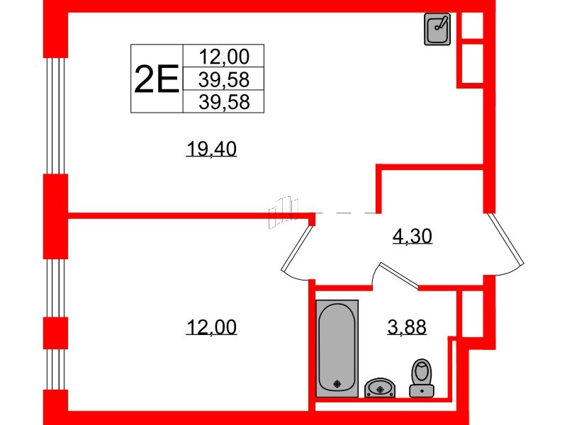 Квартира в ЖК Новые Лаврики, 1 комнатная, 39.58 м², 2 этаж