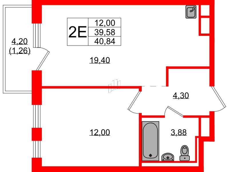 Квартира в ЖК Новые Лаврики, 1 комнатная, 40.84 м², 4 этаж