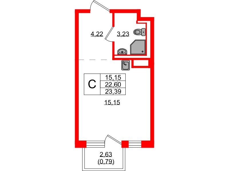 Квартира в ЖК Новые Лаврики, студия, 23.39 м², 3 этаж