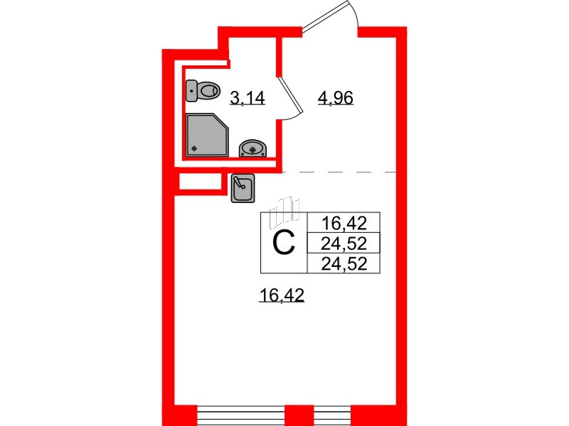 Квартира в ЖК Новые Лаврики, студия, 24.52 м², 2 этаж