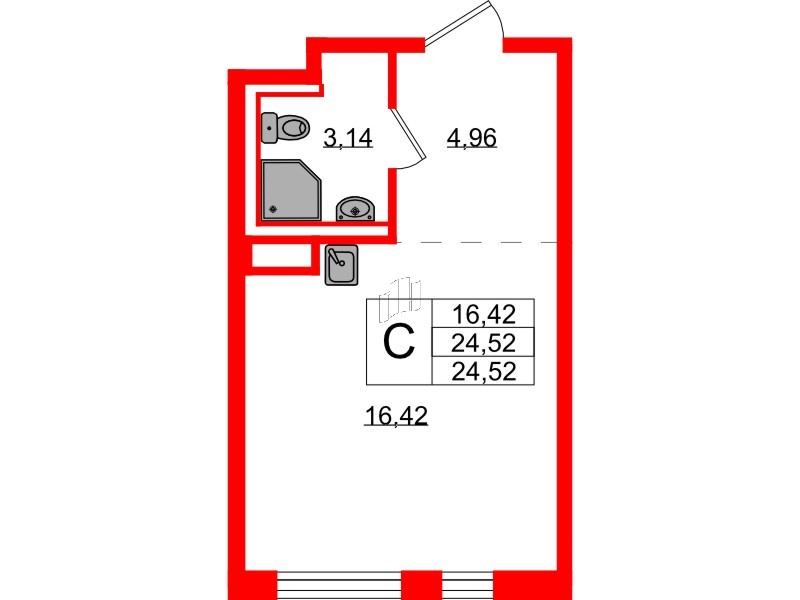 Квартира в ЖК Новые Лаврики, студия, 24.52 м², 8 этаж
