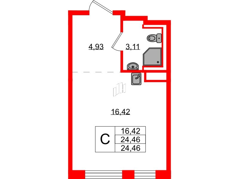 Квартира в ЖК Новые Лаврики, студия, 24.46 м², 12 этаж