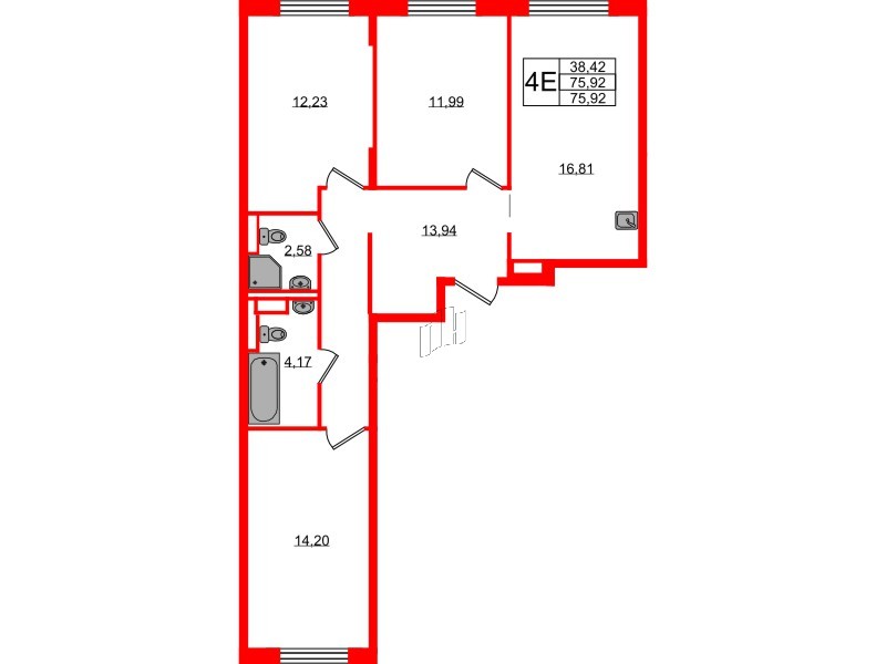 Квартира в ЖК Новые Лаврики, 3 комнатная, 75.92 м², 10 этаж