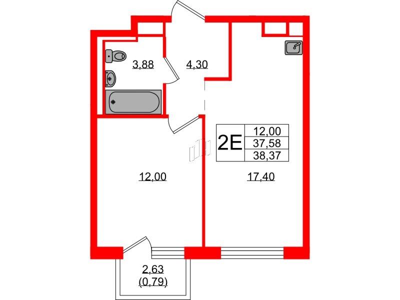 Квартира в ЖК Новые Лаврики, 1 комнатная, 38.37 м², 6 этаж