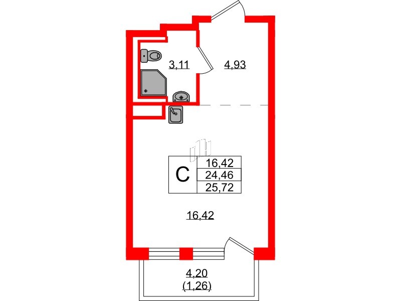 Квартира в ЖК Новые Лаврики, студия, 25.72 м², 3 этаж