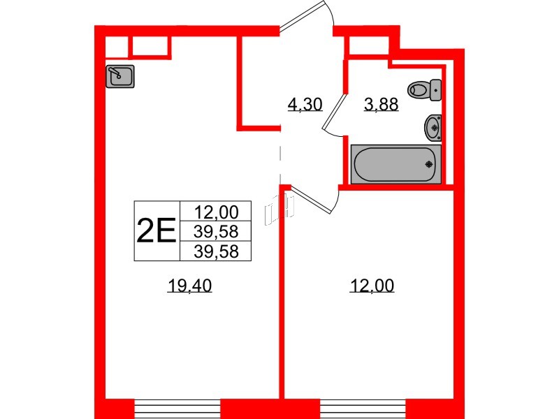 Квартира в ЖК Новые Лаврики, 1 комнатная, 39.58 м², 2 этаж