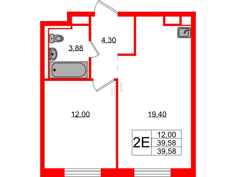 Квартира в ЖК Новые Лаврики, 1 комнатная, 39.58 м², 2 этаж