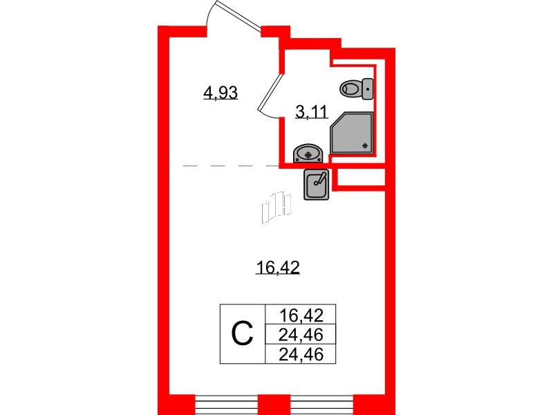 Квартира в ЖК Новые Лаврики, студия, 24.46 м², 12 этаж