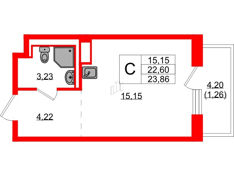 Квартира в ЖК Новые Лаврики, студия, 23.86 м², 7 этаж