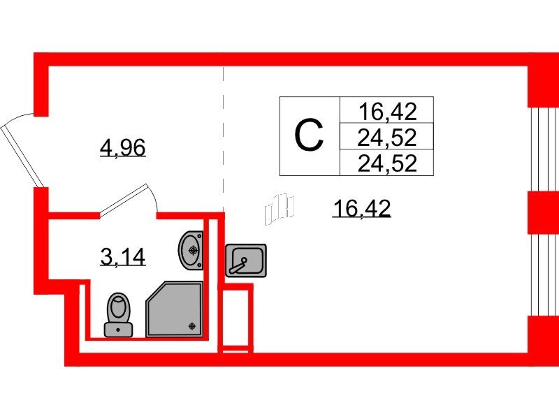 Квартира в ЖК Новые Лаврики, студия, 24.52 м², 12 этаж