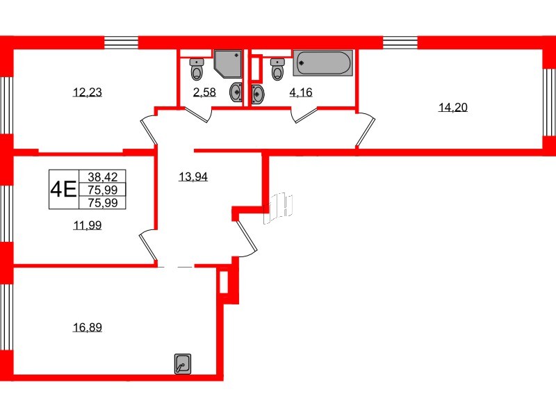 Квартира в ЖК Новые Лаврики, 3 комнатная, 75.99 м², 6 этаж