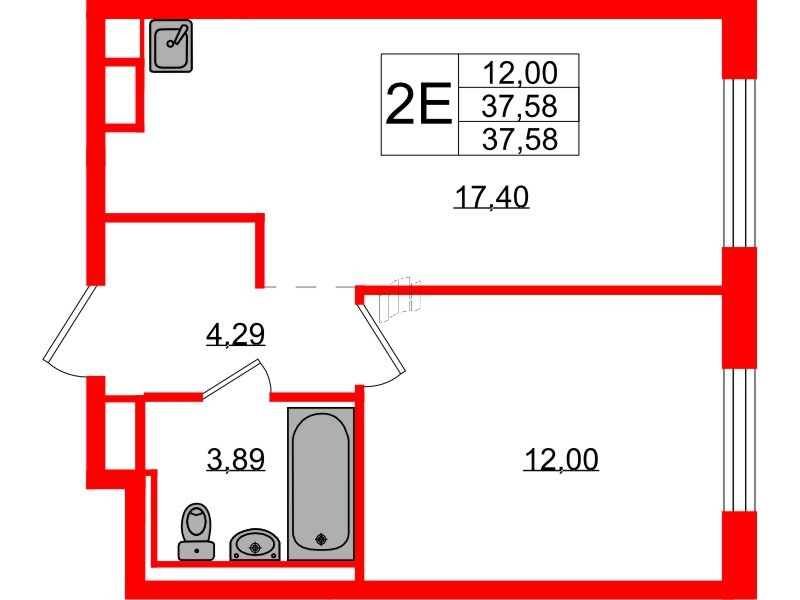 Квартира в ЖК Новые Лаврики, 1 комнатная, 37.58 м², 4 этаж