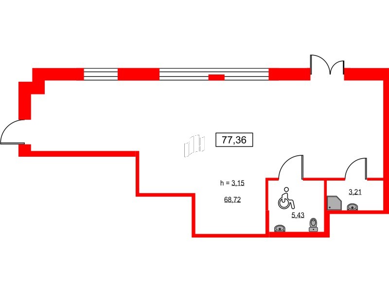 Помещение в ЖК ID Светлановский, 77.2 м², 1 этаж