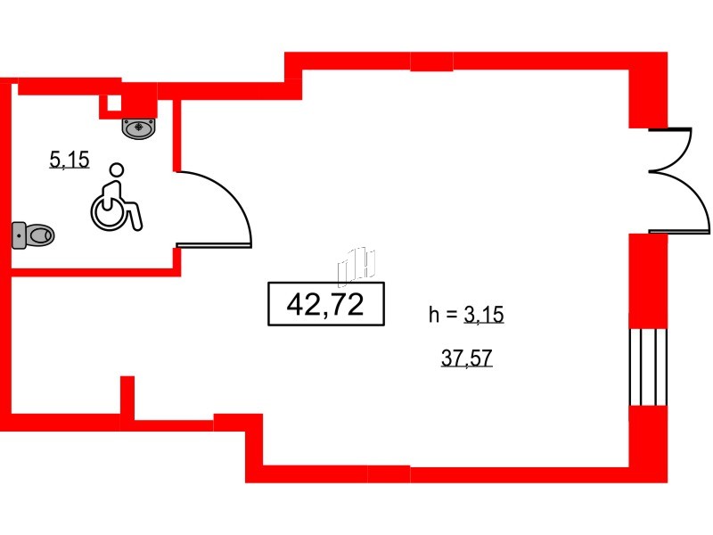 Помещение в ЖК ID Светлановский, 42.5 м², 1 этаж