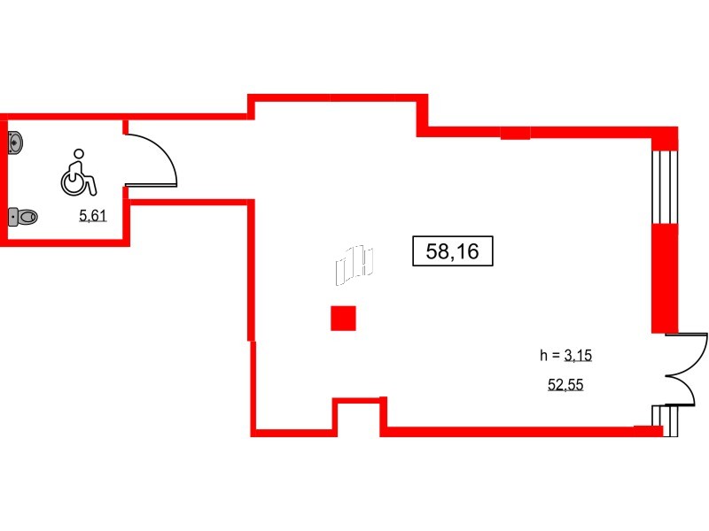 Помещение в ЖК ID Светлановский, 57.9 м², 1 этаж