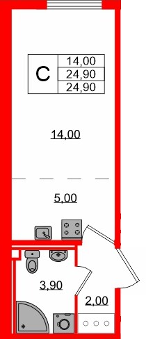 Квартира в ЖК «Октябрьская Набережная», студия, 24.9 м², 21 этаж