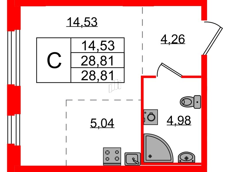 Квартира в ЖК «Аннино Сити», студия, 28.81 м², 1 этаж