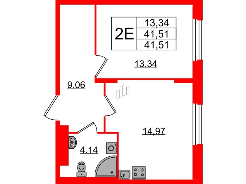 Квартира в ЖК «Аннино Сити», 1 комнатная, 41.51 м², 1 этаж