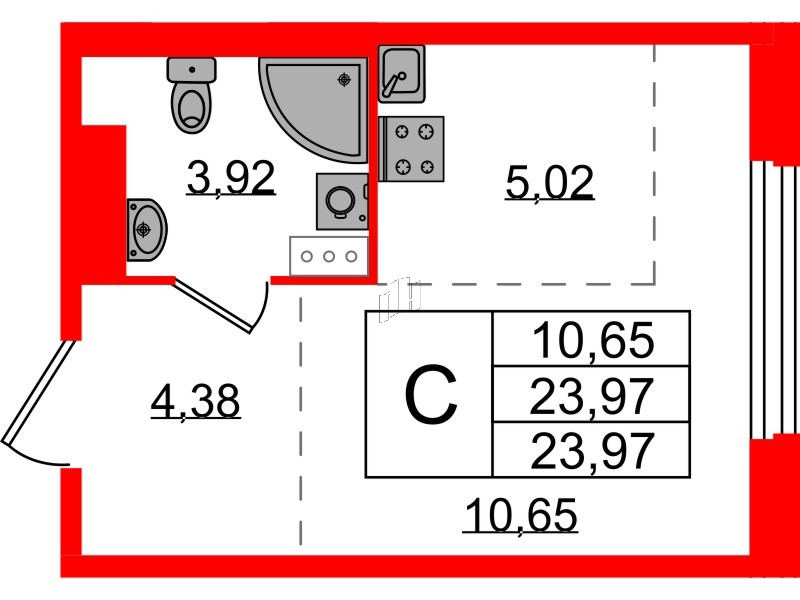 Квартира в ЖК «Аннино Сити», студия, 23.97 м², 4 этаж