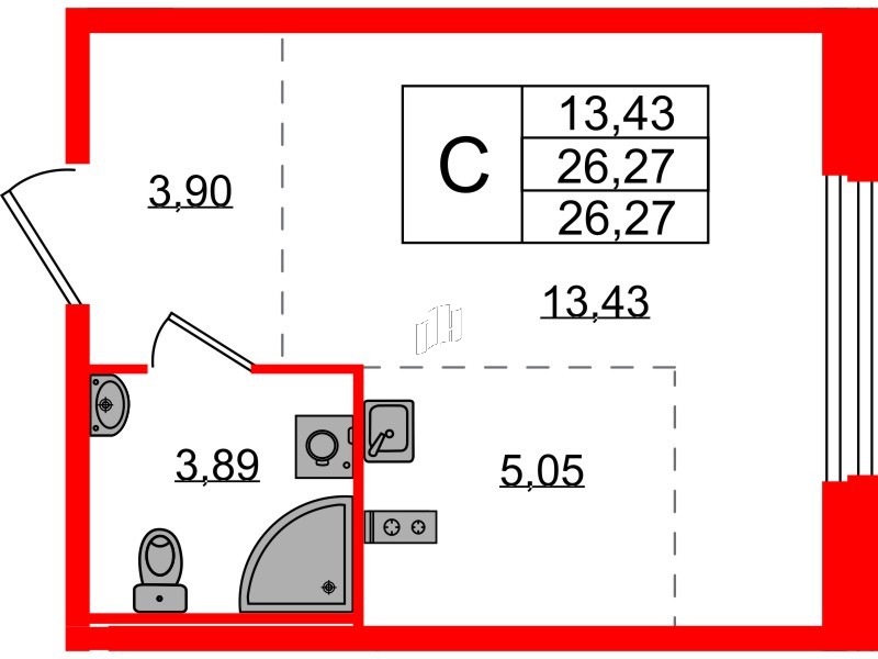 Квартира в ЖК «Аннино Сити», студия, 26.27 м², 1 этаж