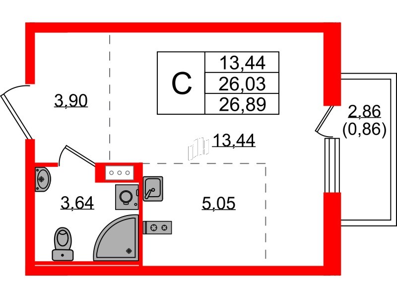 Квартира в ЖК «Аннино Сити», студия, 26.89 м², 4 этаж