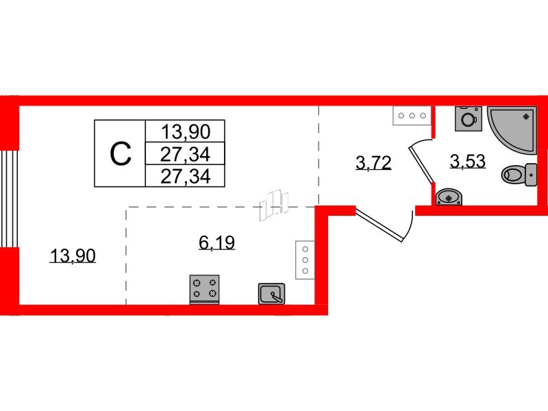 Квартира в ЖК «Аннино Сити», студия, 27.34 м², 3 этаж