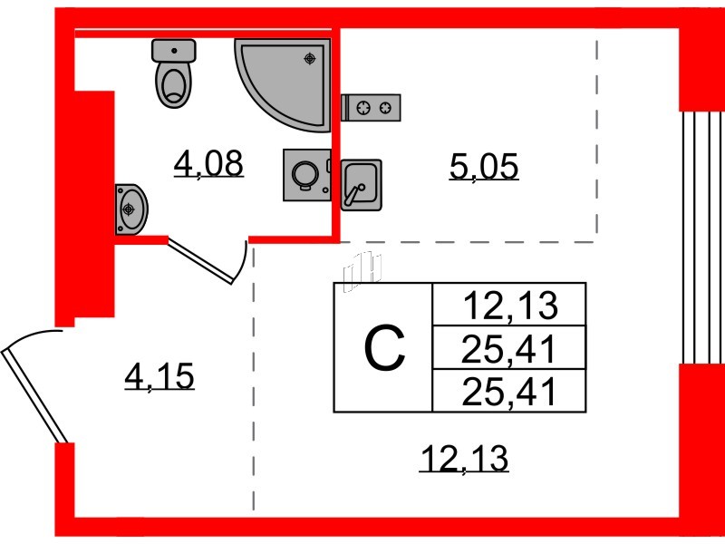 Квартира в ЖК «Аннино Сити», студия, 25.41 м², 1 этаж
