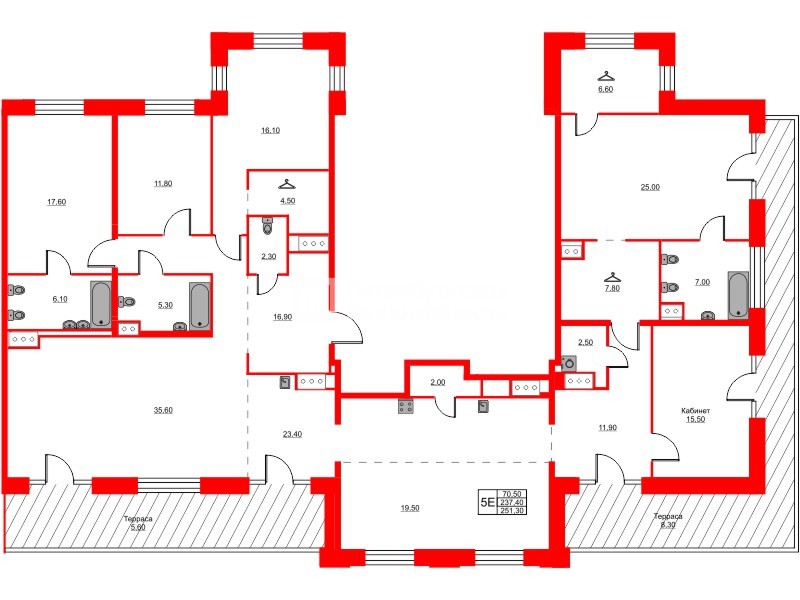 Квартира в ЖК «Моисеенко 10», 4 комнатная, 251.3 м², 9 этаж