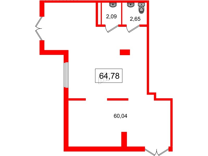 Помещение в ЖК Югтаун, 64.78 м², 1 этаж