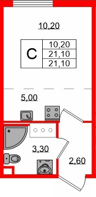 Квартира в ЖК «Октябрьская Набережная», студия, 21.1 м², 21 этаж