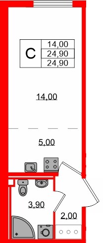 Квартира в ЖК «Октябрьская Набережная», студия, 24.9 м², 23 этаж