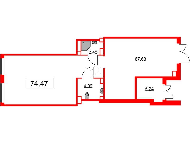 Помещение в ЖК GloraX Парголово, 74.47 м², 1 этаж
