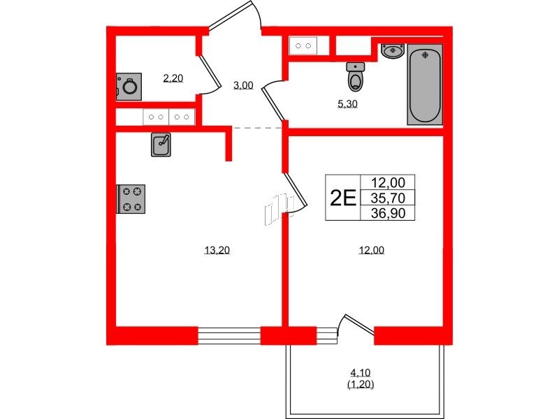 Квартира в ЖК Янила Форест, 1 комнатная, 36.9 м², 8 этаж
