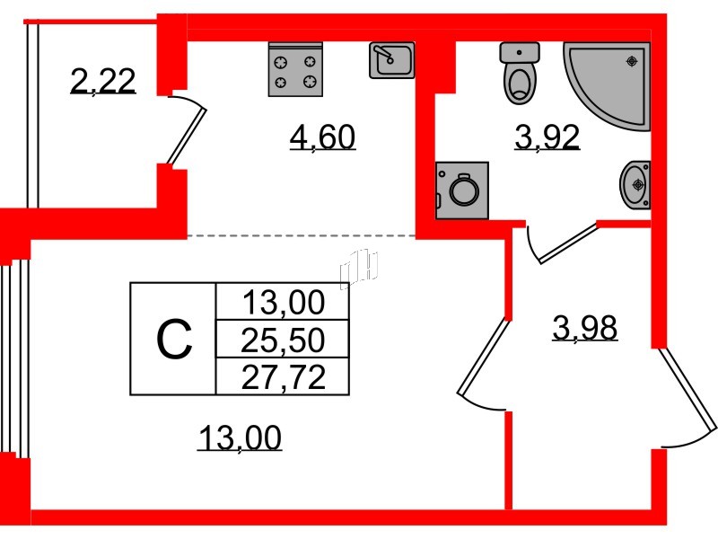Квартира в ЖК «Любоград», студия, 25.5 м², 1 этаж