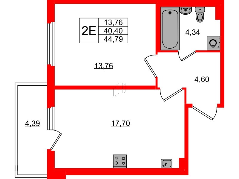 Квартира в ЖК «Любоград», 1 комнатная, 40.4 м², 1 этаж