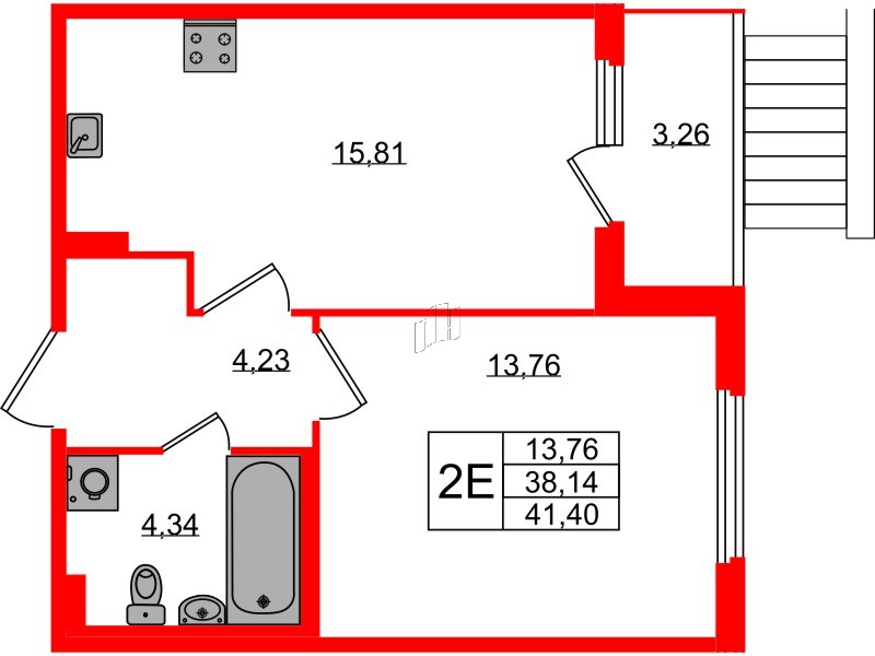 Квартира в ЖК «Любоград», 1 комнатная, 38.14 м², 1 этаж