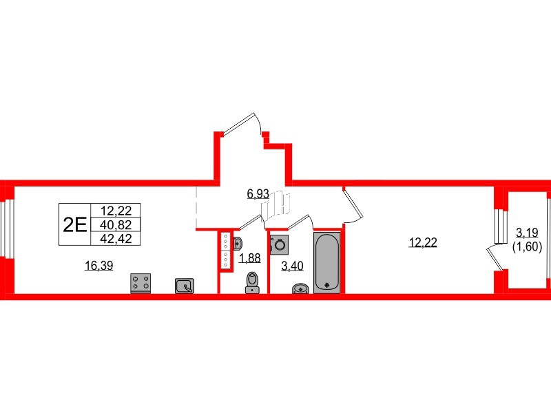 Квартира в ЖК Максималист, 1 комнатная, 42.42 м², 6 этаж
