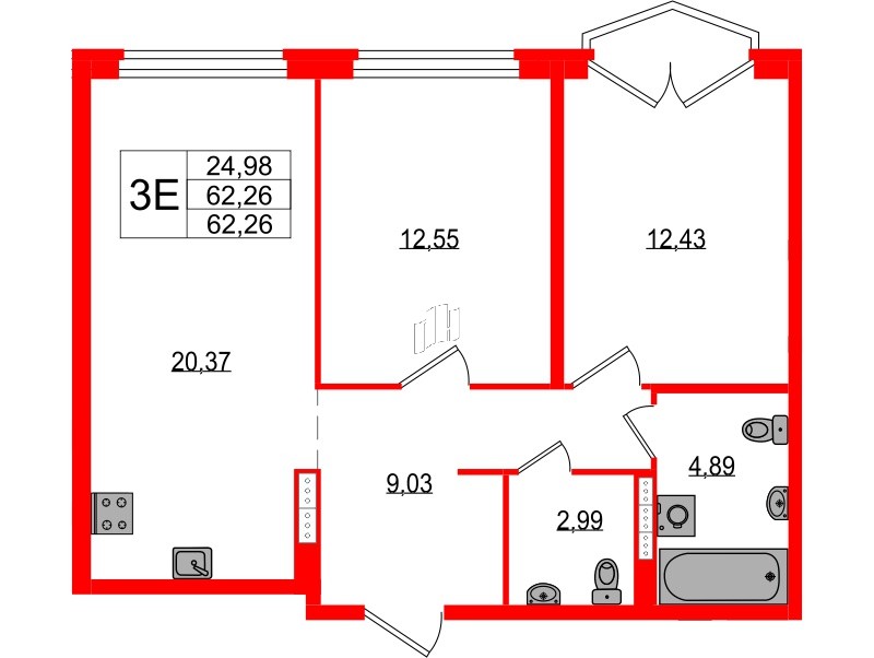 Квартира в ЖК Максималист, 2 комнатная, 62.26 м², 16 этаж
