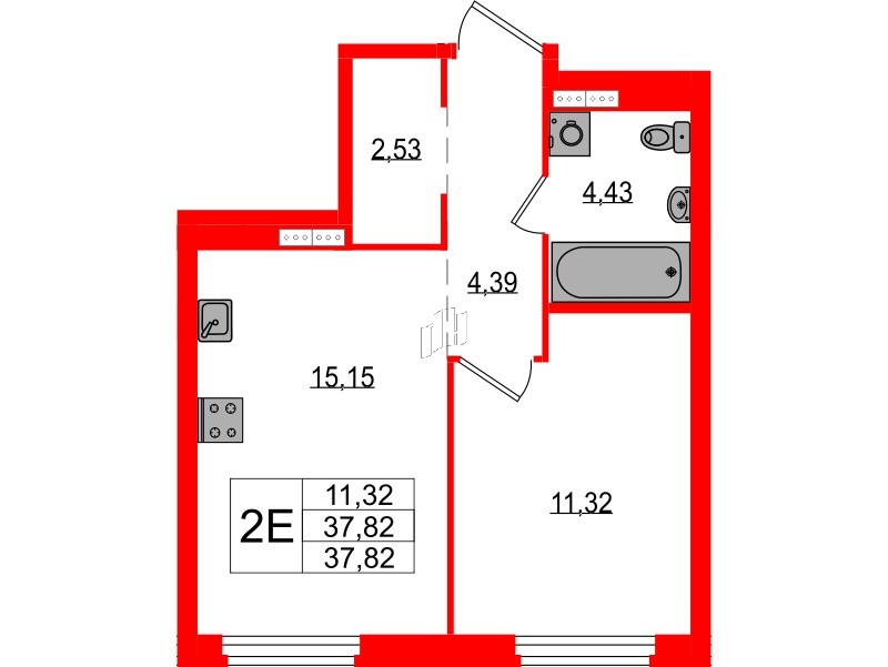 Квартира в ЖК Максималист, 1 комнатная, 37.82 м², 4 этаж