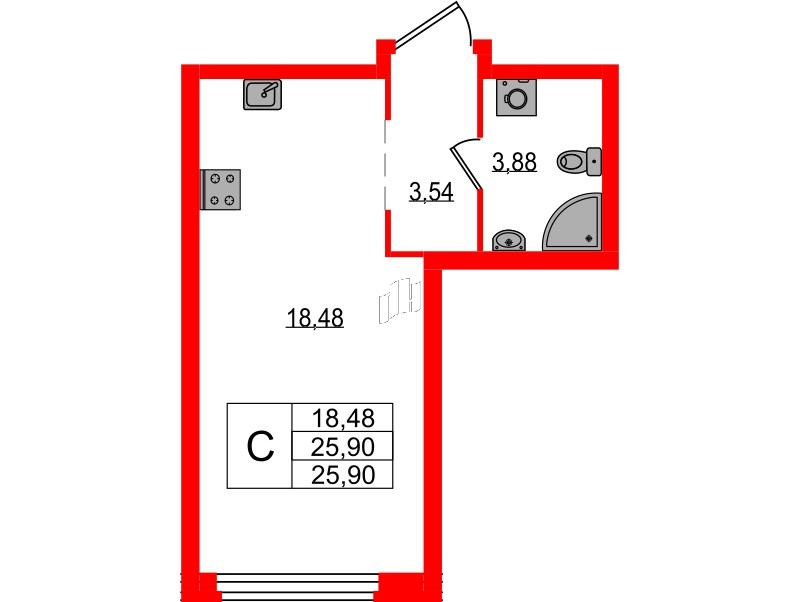 Квартира в ЖК Максималист, студия, 25.9 м², 2 этаж