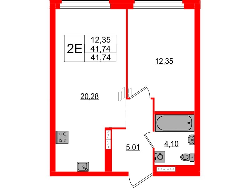 Квартира в ЖК Максималист, 1 комнатная, 41.74 м², 18 этаж