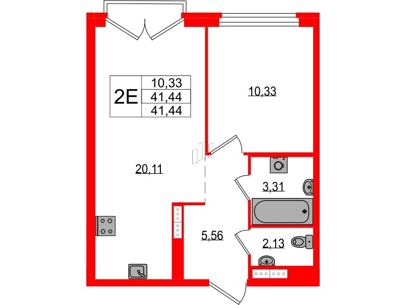 Квартира в ЖК Максималист, 1 комнатная, 41.44 м², 15 этаж