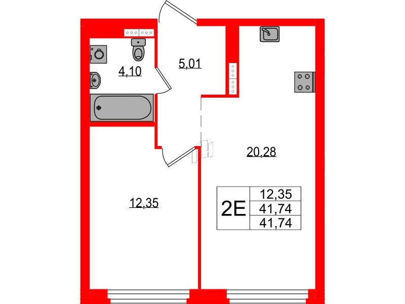 Квартира в ЖК Максималист, 1 комнатная, 41.74 м², 12 этаж