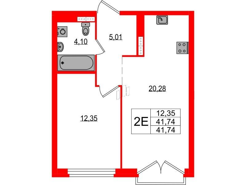 Квартира в ЖК Максималист, 1 комнатная, 41.74 м², 15 этаж